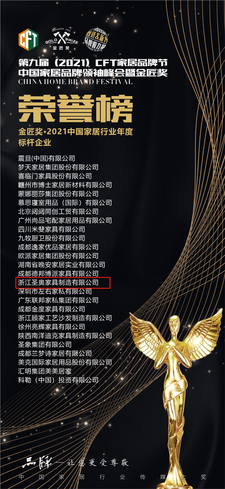 圣奧上榜“金匠獎·2021中國家居行業年度標桿企業”